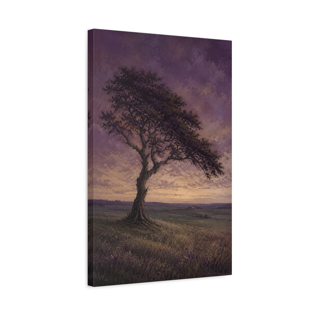 Held by Evening canvas print — A solitary tree stands against a twilight sky, its branches outlined by the last light.