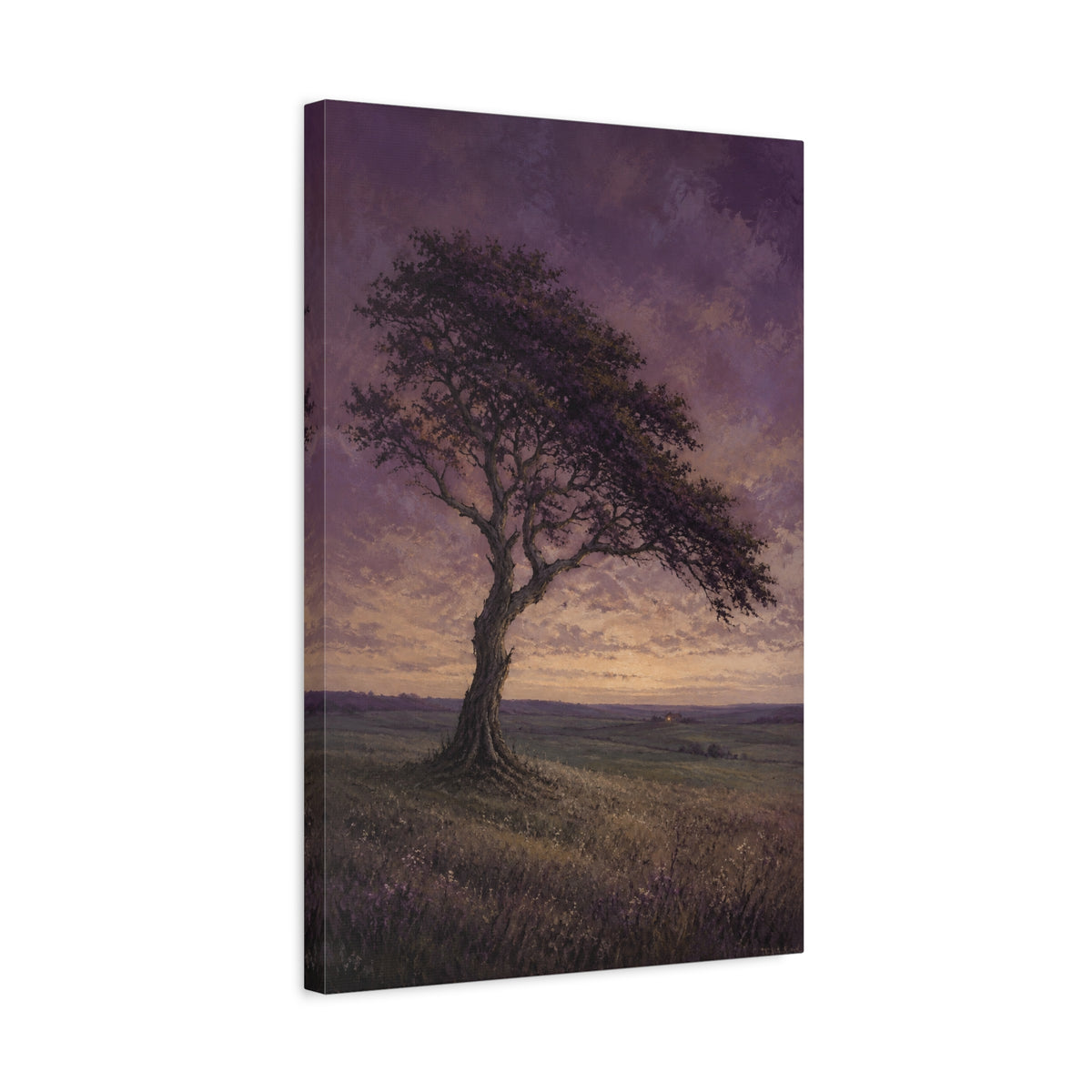 Held by Evening canvas print — A solitary tree stands against a twilight sky, its branches outlined by the last light.