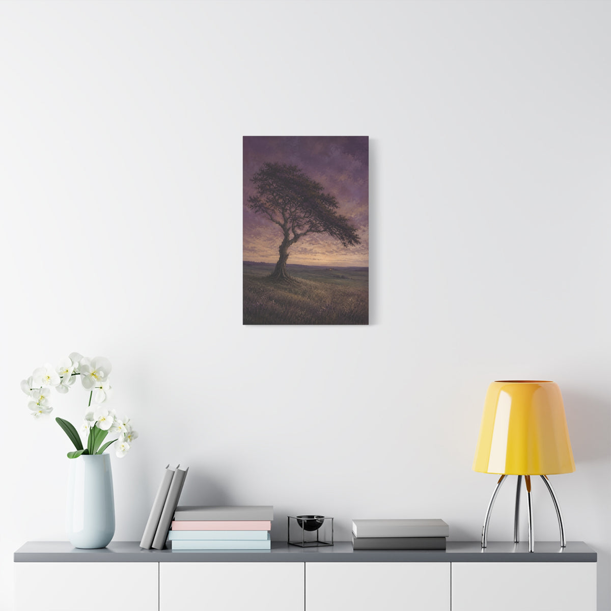 Held by Evening canvas print — A solitary tree stands against a twilight sky, its branches outlined by the last light.