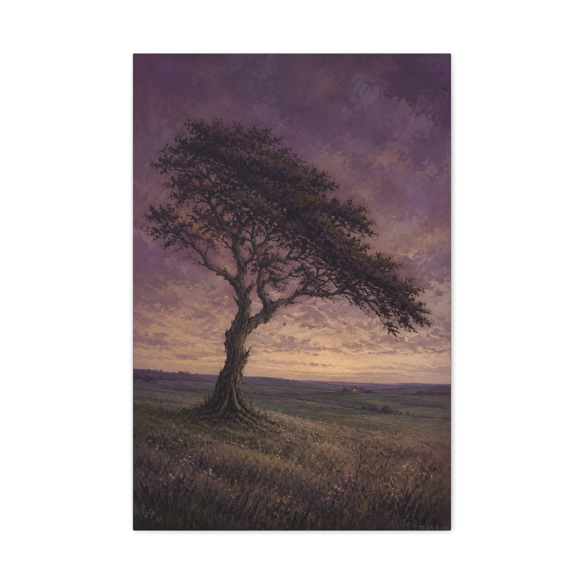 Held by Evening canvas print — A solitary tree stands against a twilight sky, its branches outlined by the last light.