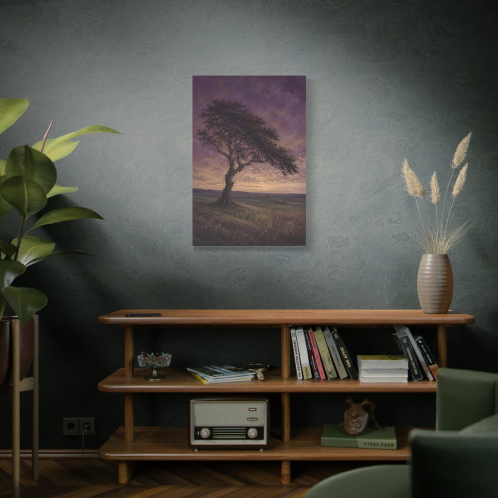 Held by Evening canvas print — A solitary tree stands against a twilight sky, its branches outlined by the last light.